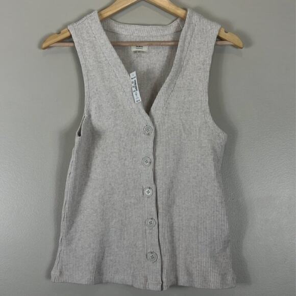 Madewell NWT Ribbed Button Front Vest in Heather Summer Dune - Picture 3 of 7